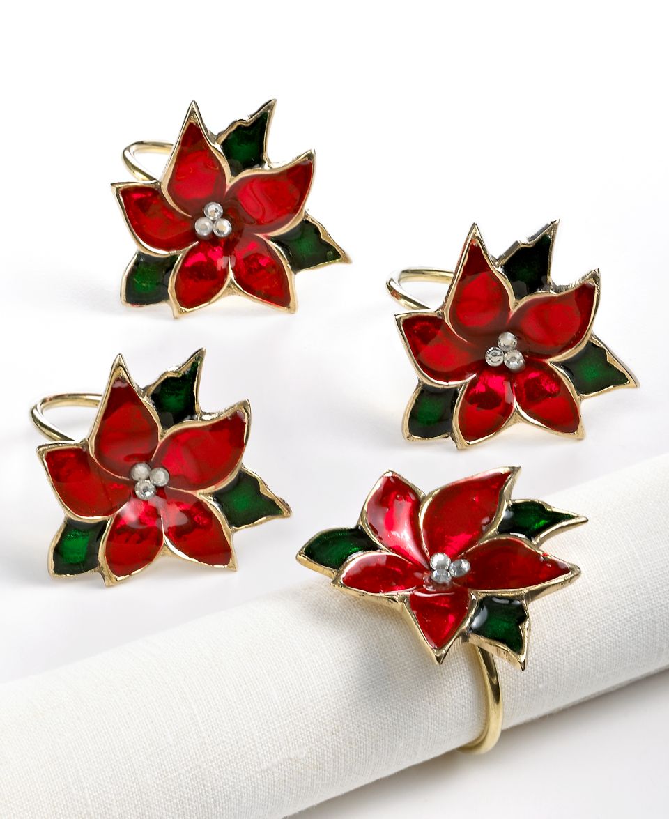 Excell Napkin Rings, Set of 4 Enamel Poinsettia