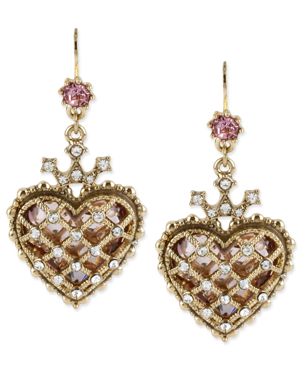 Betsey Johnson Necklace, Gold Tone Glass Heart Pendant   Fashion