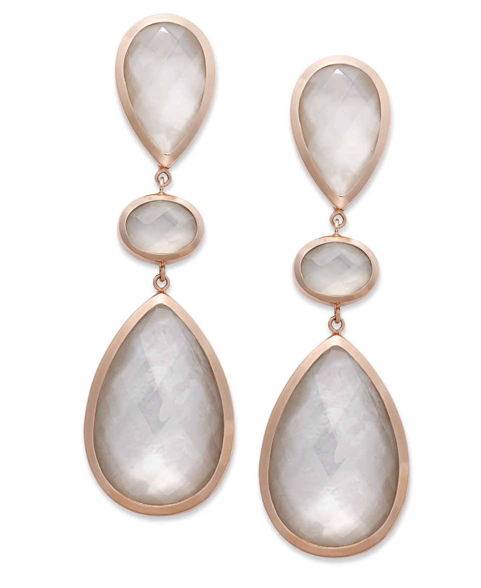 14k Rose Gold Earrings, 3 Stone Crystal Quartz (26 1/3 ct. t.w.) and