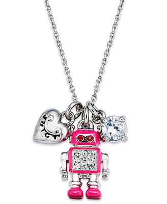 Juicy Couture Necklace, Silver-Tone Glass Stone Robot Pendant - Jewelry ...