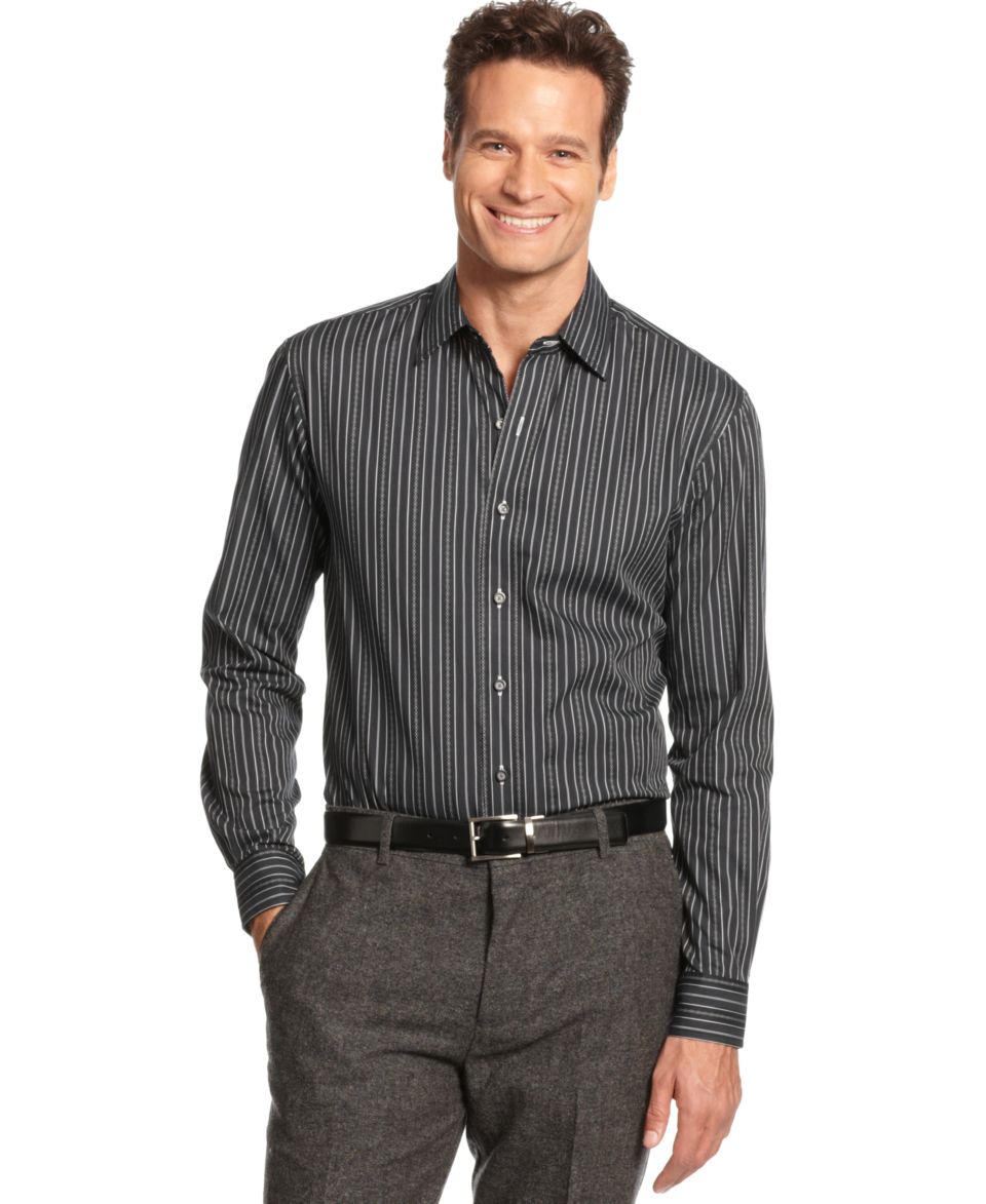 Alfani BLACK Shirt, Grafton Contrast Placket Shirt   Mens Casual