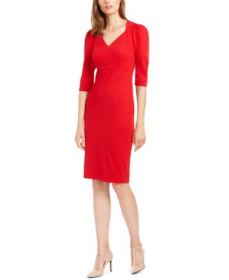 red v neck sheath dress