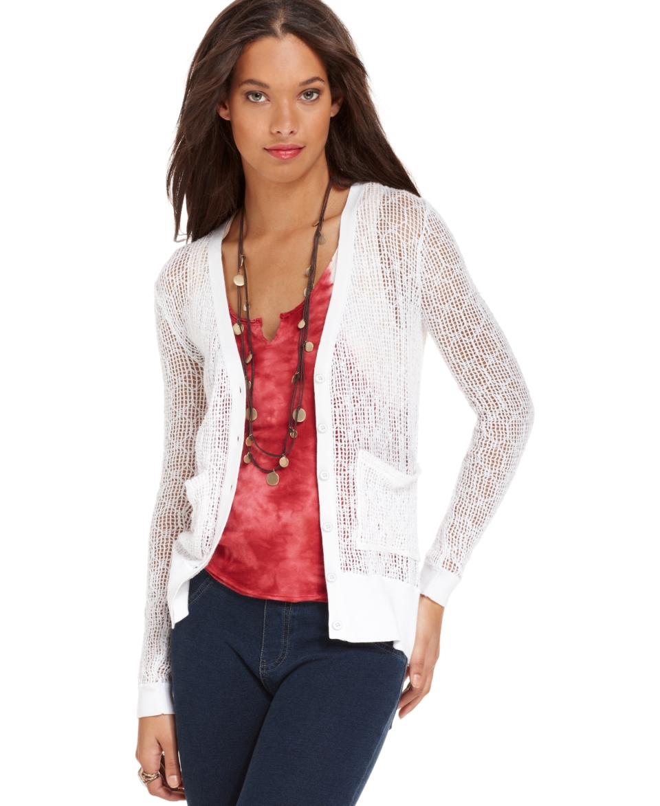 Free People Sweater, Long Sleeve Diamond Knit Cardigan   Womens