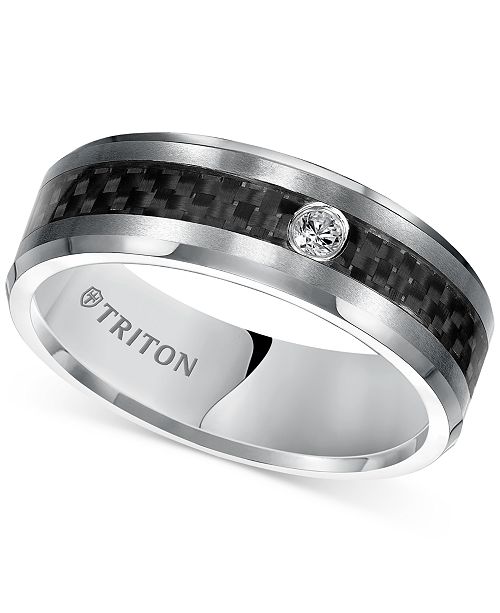 Triton Men S Diamond Band 1 20 Ct T W In Gray Tungsten Carbide Black Carbon Fiber Inlay Reviews Rings Jewelry Watches Macy S