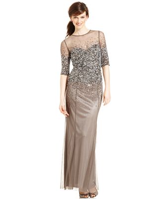 Adrianna Papell Petite Elbow-Sleeve Embellished Gown - Dresses - Women ...
