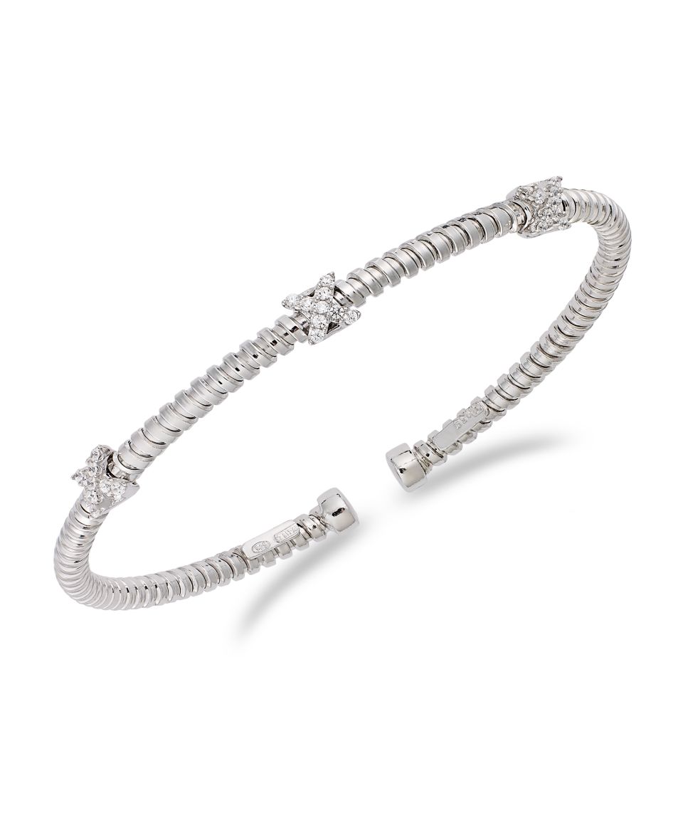 Sterling Silver Bracelet, Cubic Zirconia 3 Cluster Bangle Bracelet (1