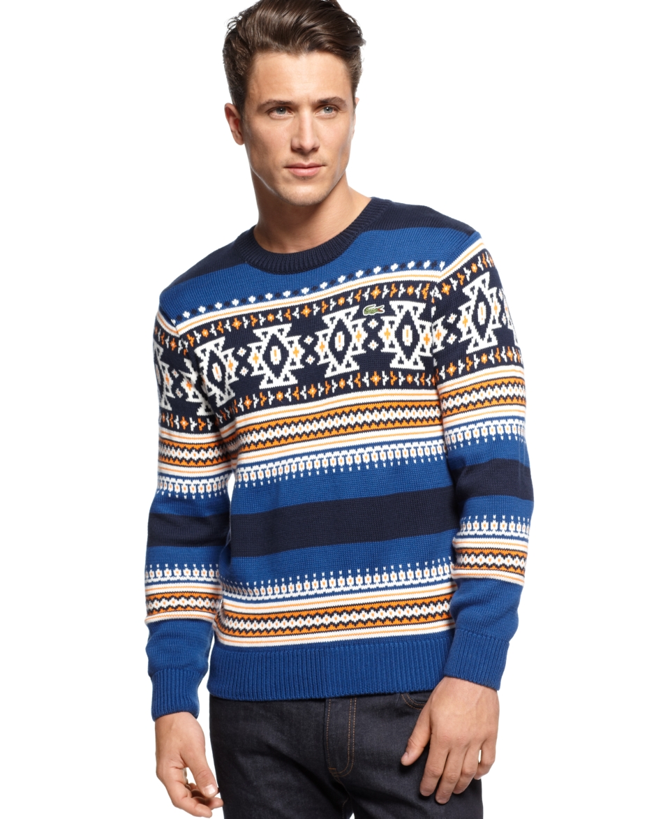 Lacoste LVE Sweater, Slim Fit Fair Isle Sweater   Mens Sweaters