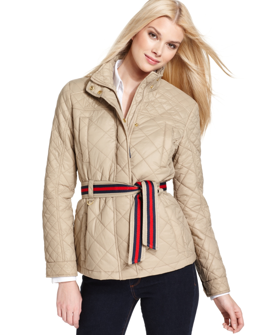 Tommy Hilfiger Coat, Belted Diamond Quilted   Womens Coats