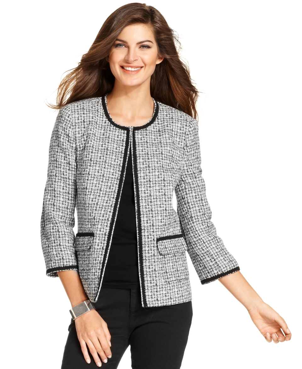 Elementz Petite Jacket, Three Quarter Sleeve Tweed   Womens Petite