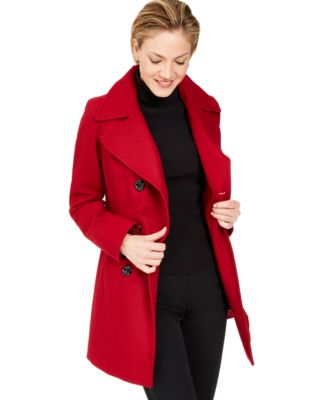 anne klein double breasted peacoat red