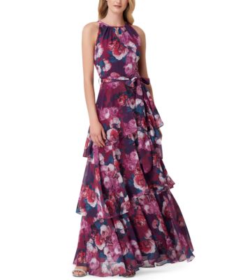 tahari asl tiered chiffon maxi gown