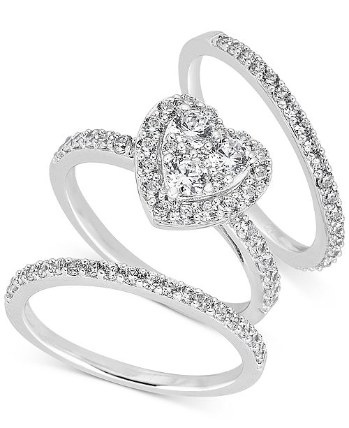 Macy S Diamond Heart Cluster Bridal Set 1 1 2 Ct T W In 14k White Gold Reviews Rings Jewelry Watches Macy S