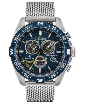 citizen men's blue dial stainless steel bracelet watch