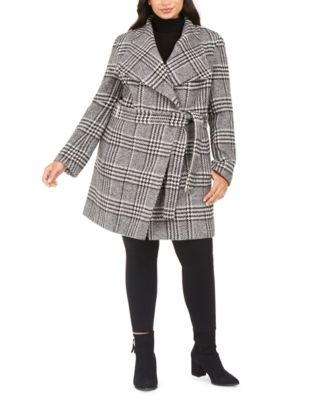 plus size black wrap coat