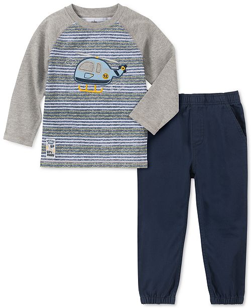 Kids Headquarters Little Boys 2 Pc Stripe Helicopter Applique T Shirt Twill Joggers Set Reviews Sets Outfits Kids Macy S