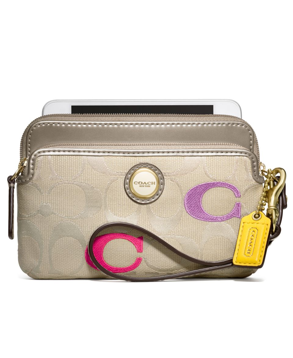 COACH POPPY EMBROIDERED SIGNATURE DOUBLE ZIP WRISTLET