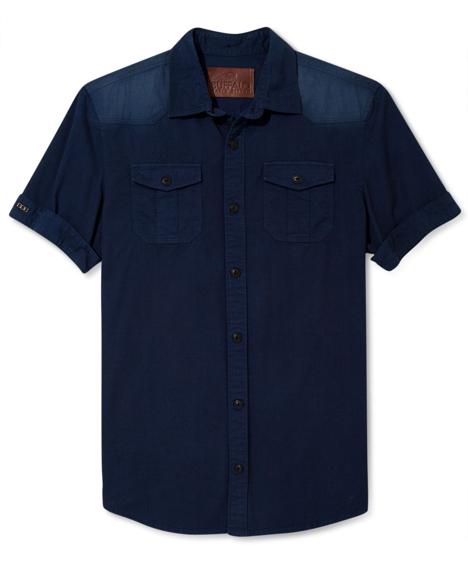 Buffalo David Bitton Shirt, Short Sleeve Sorun Linen Shirt   Casual Button Down Shirts   Men