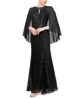 sl fashions sequined cape gown