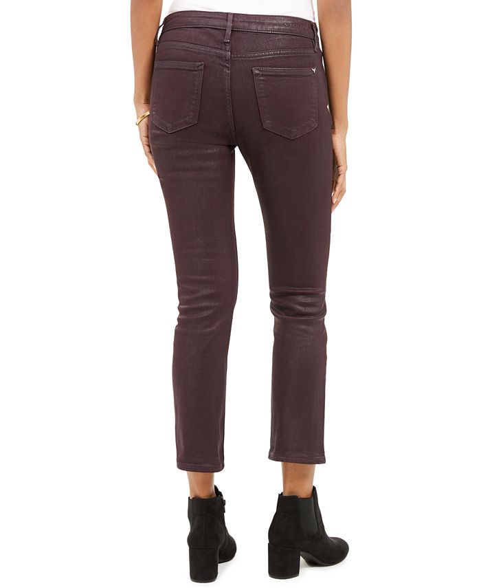 burgundy coated jeans