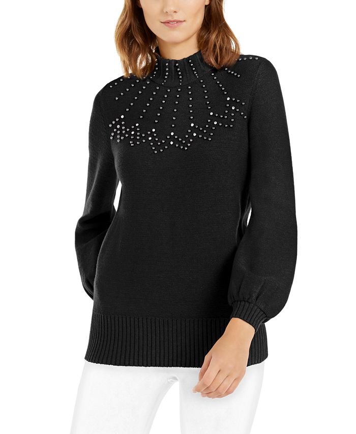 Alfani Embellished Mock-Neck Sweater, Created For Macy's & Reviews ...