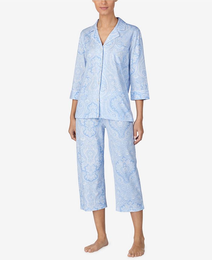Lauren Ralph Lauren 3/4 Sleeve Classic Notch Collar Capri Pajama Set