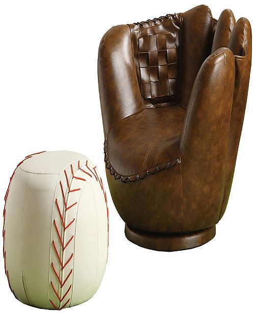 Benzara Leather Upholstered Baseball Glove Chair And Ottoman Reviews Furniture Macy S