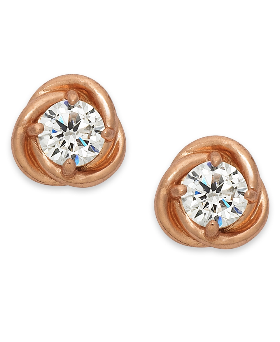 B. Brilliant 18k Rose Gold over Sterling Silver Earrings, Cubic Zirconia Love Knot Stud Earrings (1 ct. t.w.)   Earrings   Jewelry & Watches