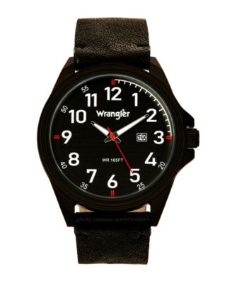 white dial black strap watch