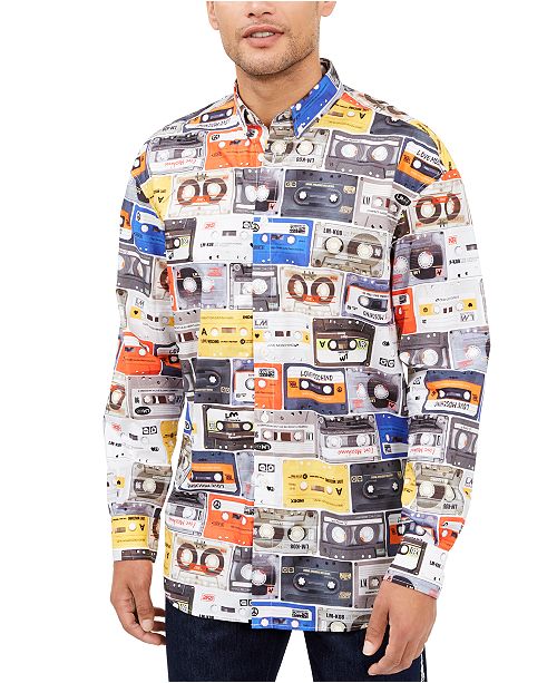 Love Moschino Men S Cassette Print Woven Shirt Reviews Casual Button Down Shirts Men Macy S