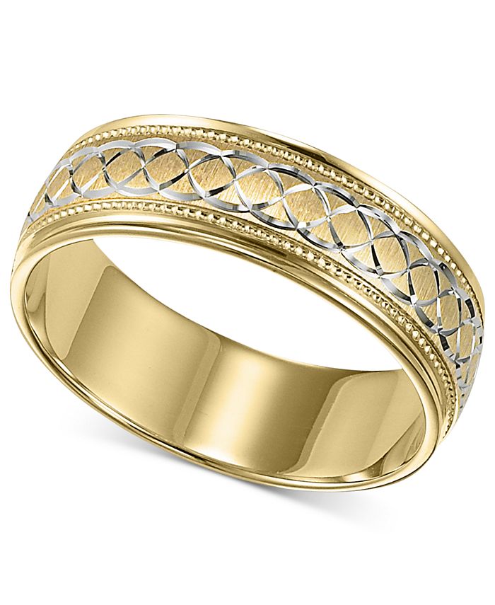 Macy's Men's 10k Gold and 10k White Gold Ring, Engraved Wedding Band