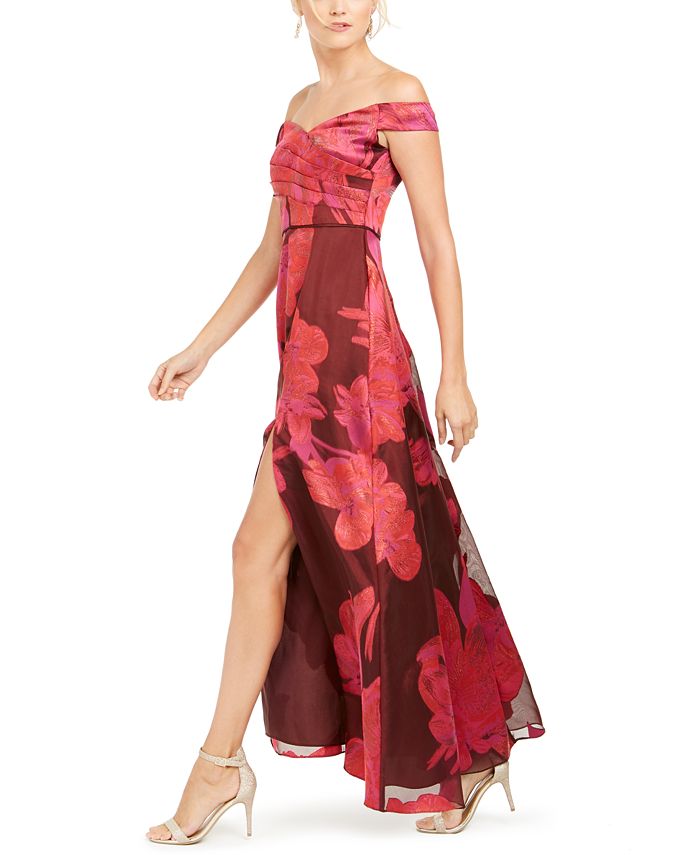 Adrianna Papell Off-The-Shoulder Floral-Print Gown & Reviews - Dresses ...