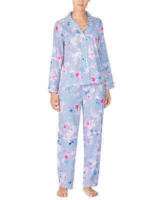 Striped Floral-Print Pajama Set 