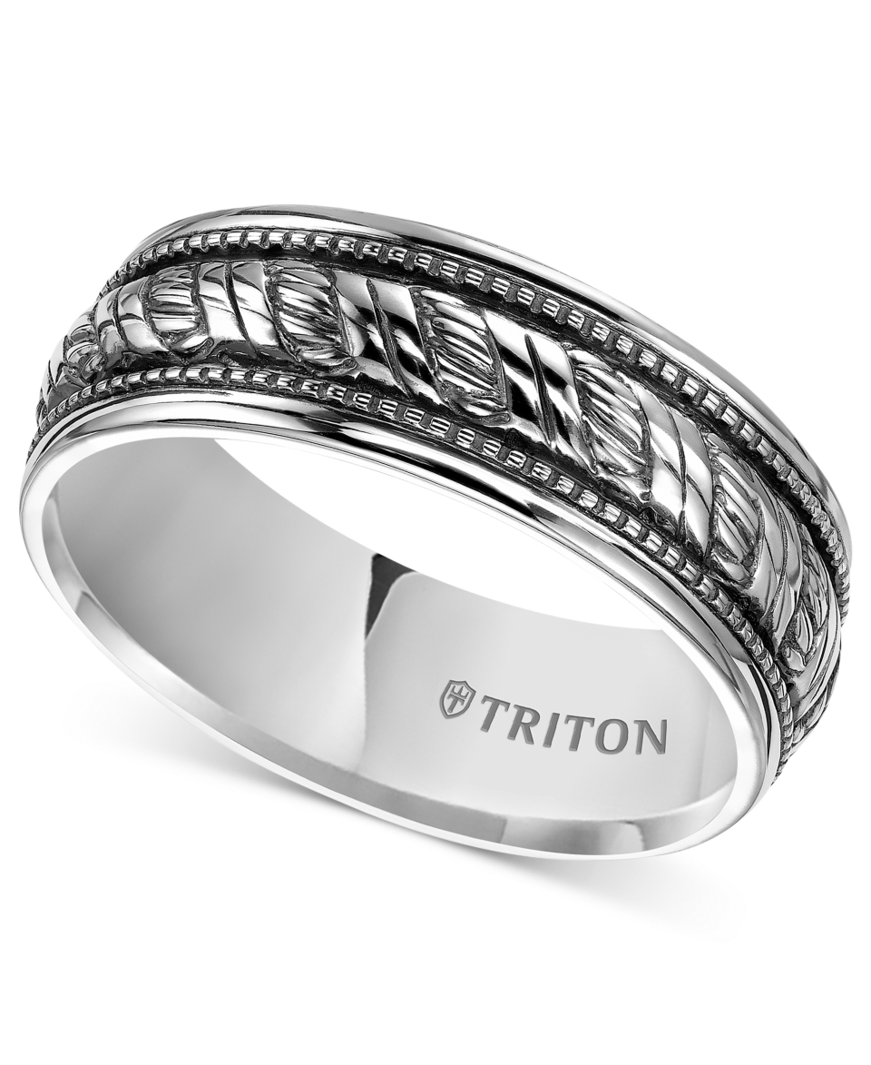 Triton Mens Sterling Silver Ring, 8mm Woven Wedding Band   Rings   Jewelry & Watches