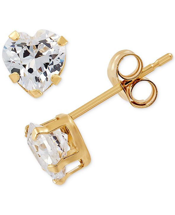 Macy's Swarovski Zirconia Heart Stud Earrings in 14k Gold & Reviews