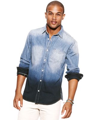 DKNY Jeans Shirt, Dip Dye Denim Shirt - Casual Button-Down Shirts - Men ...