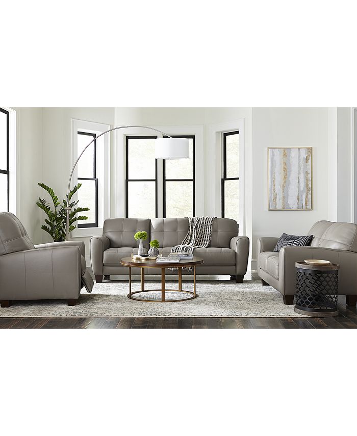 Furniture Kaleb 84" Tufted Leather Sofa, Created for Macy ...