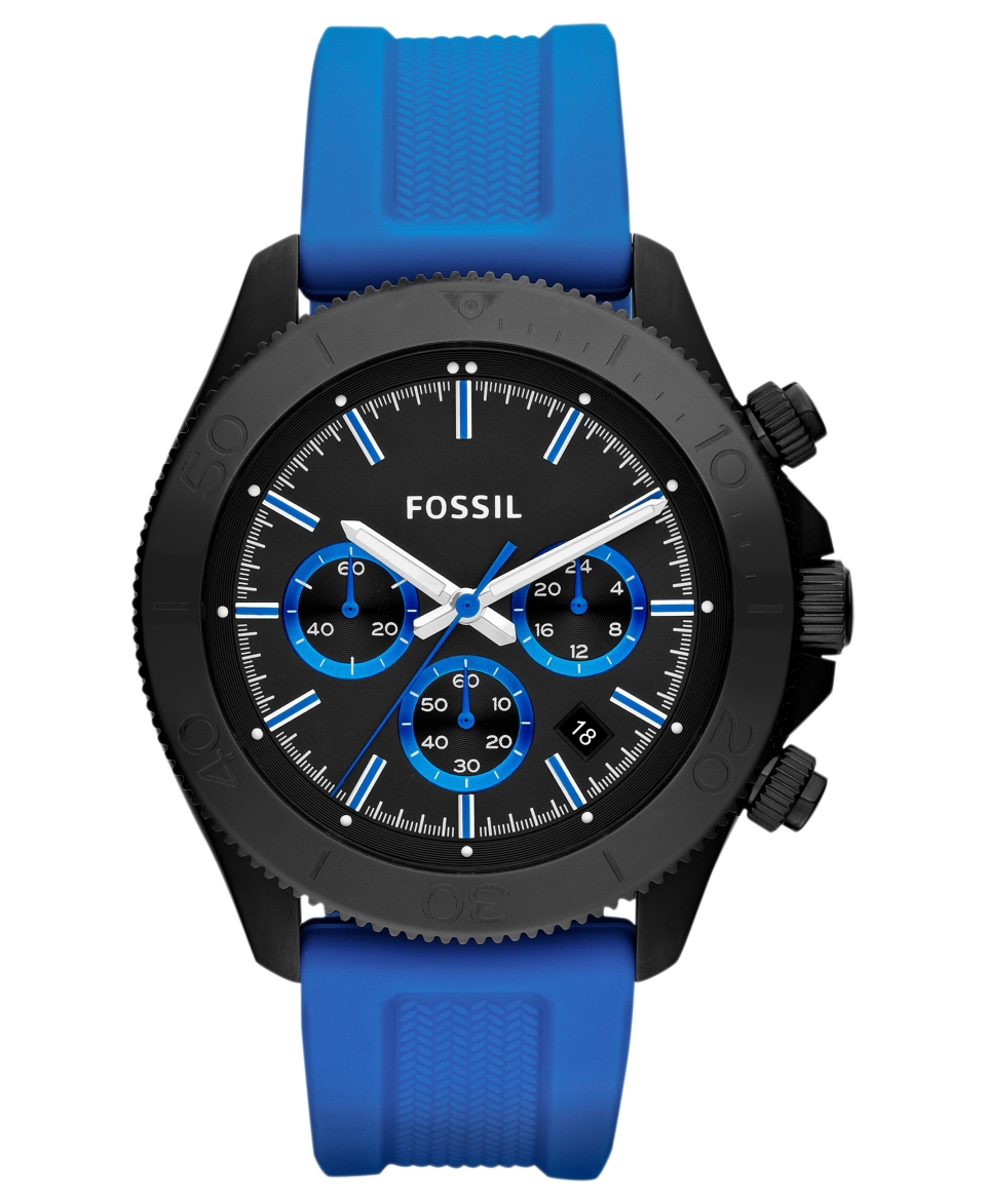 Fossil Mens Chronograph Retro Traveler Blue Silicone Strap Watch 44mm CH2872   First @   Watches   Jewelry & Watches