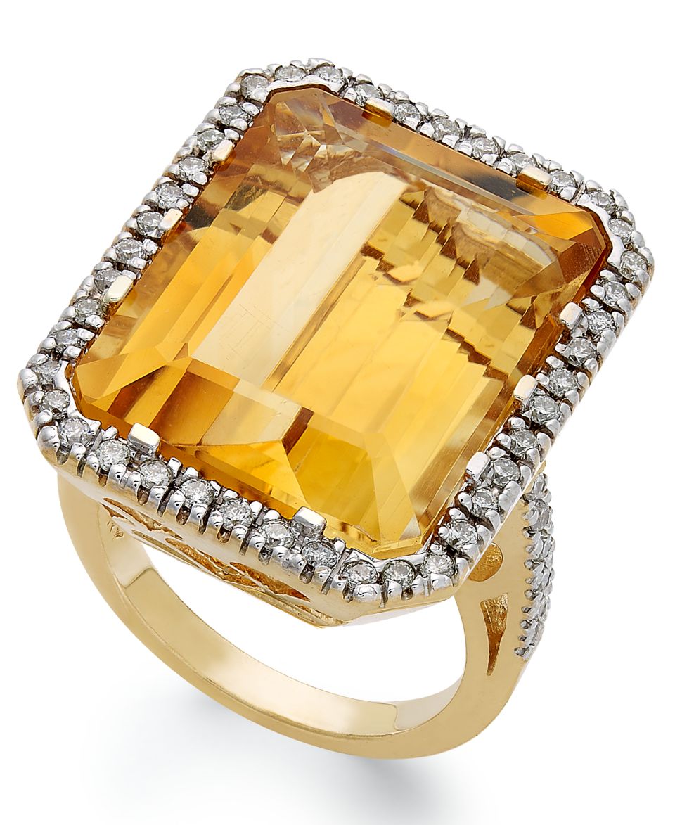 14k Gold Ring, Citrine (7 ct. t.w.) and Diamond (5/8 ct. t.w.) Cushion Cut Ring   Rings   Jewelry & Watches