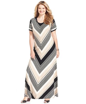 Calvin Klein Plus Size Dress, Short-Sleeve Striped Maxi - Dresses ...