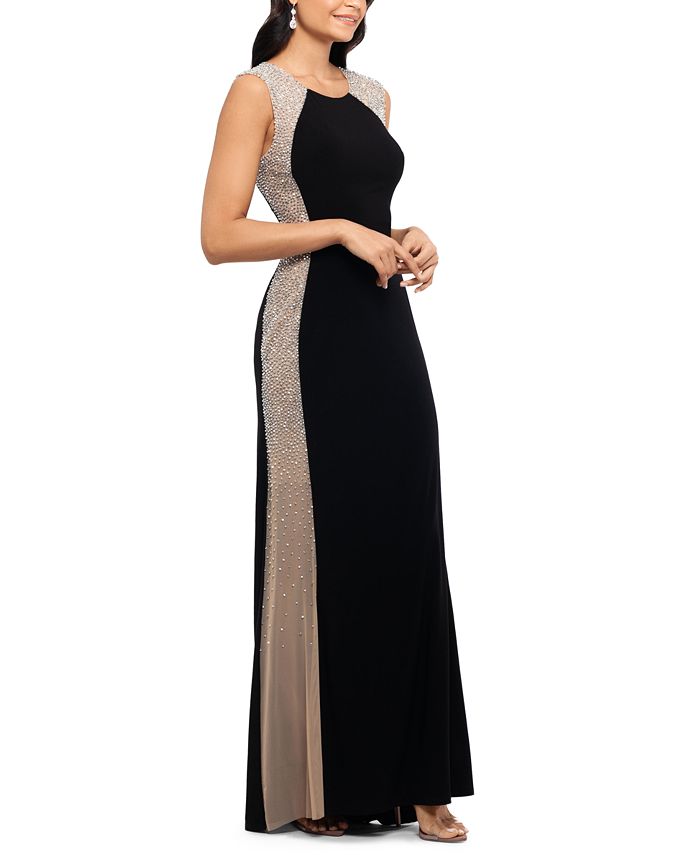 xscape embroidered illusion gown