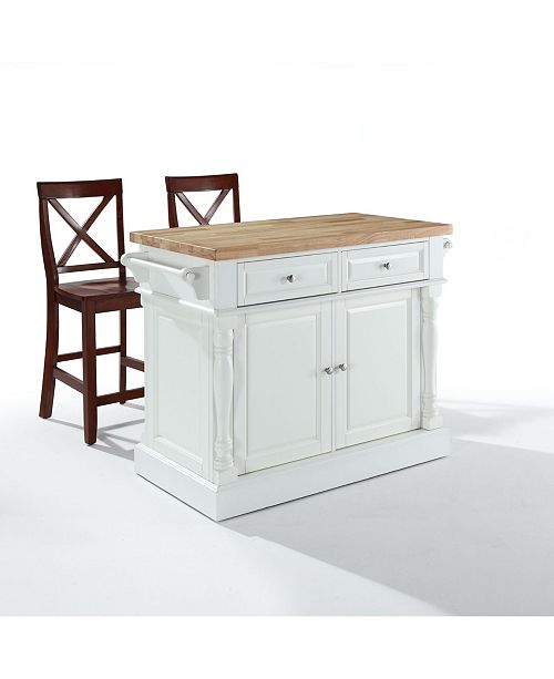 Crosley Oxford Butcher Block Top Kitchen Island Finish With 24 Black X Back Stools Reviews Furniture Macy S