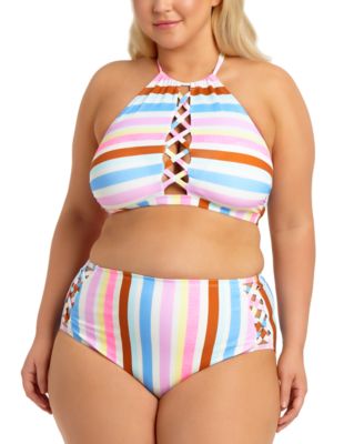 Size Striped Halter Bikini Top 