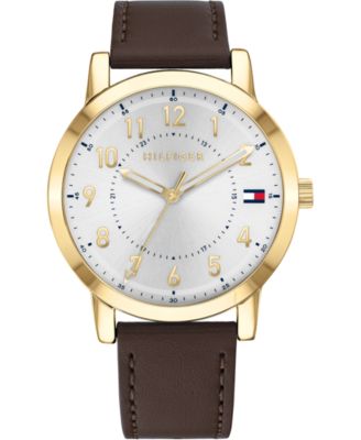 Мужские часы Tommy Hilfiger на коричневом кожаном ремешке диаметром 42 мм, созданные для Macy's