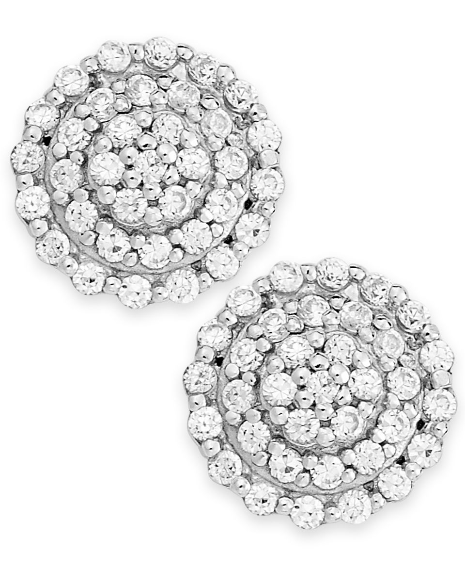 Brilliant Sterling Silver Earrings, Cubic Zirconia Cluster Earrings