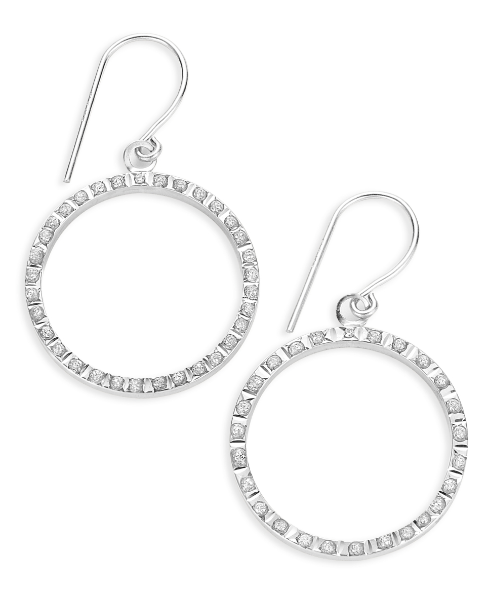 14k White Gold Earrings, Diamond Accent Circle Drop Earrings   Earrings   Jewelry & Watches