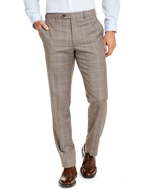 Michael Kors Men's Classic-Fit Airsoft Stretch Brown Windowpane Suit ...