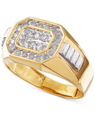 Macy's Men's Diamond Rectangle Ring In 14k Gold (1/2 Ct. T.w ...