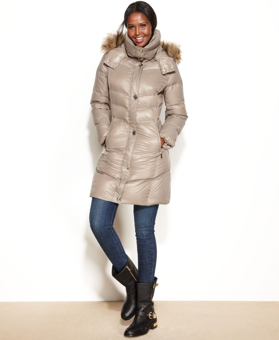 Calvin Klein Funnel Neck Faux Fur Trim Puffer   Coats   Women