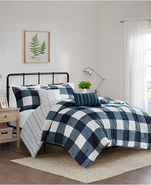 Madison Park Morrison 5 Piece King Cal King Reversible Buffalo Check Comforter Set Reviews Comforters Fashion Bed Bath Macy S