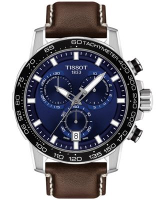 Мужские швейцарские часы Tissot T-Sport Supersport Chrono на коричневом кожаном ремешке 46 мм